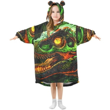 joogoo Wearable Blanket Hoodie for Kids Dinosaur with Fire Flannel Oversized Sweatshirt 3-14 Years S