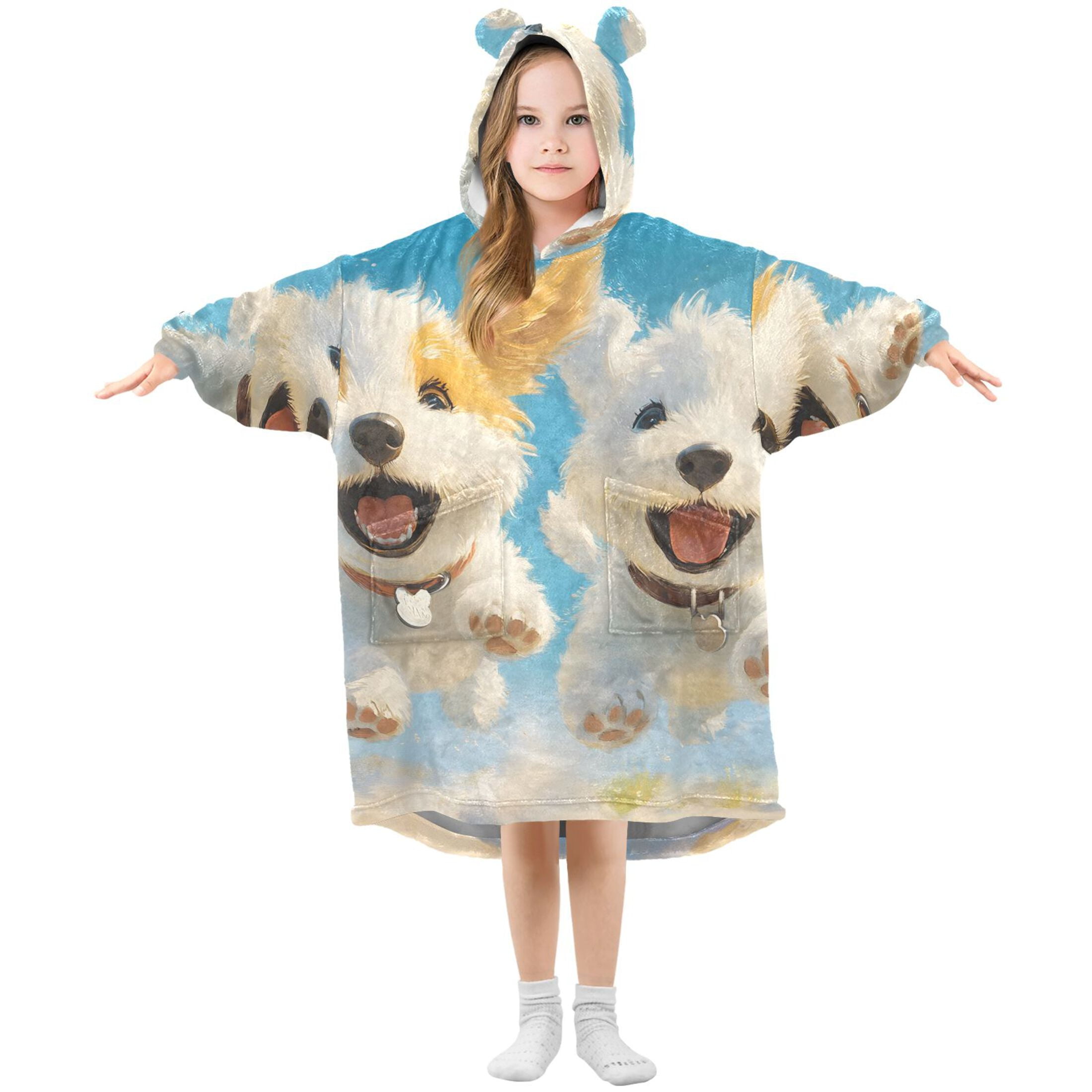 joogoo Wearable Blanket Hoodie for Kids Funny Cute Dogs and Sky Flannel Oversized Sweatshirt 3-14 Years M