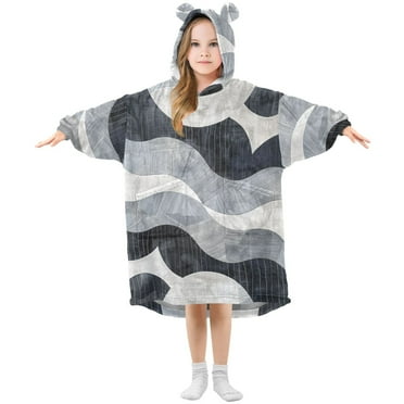 joogoo Wearable Blanket Hoodie for Kids Modern Wavy Circles Flannel Oversized Sweatshirt 3-14 Years S