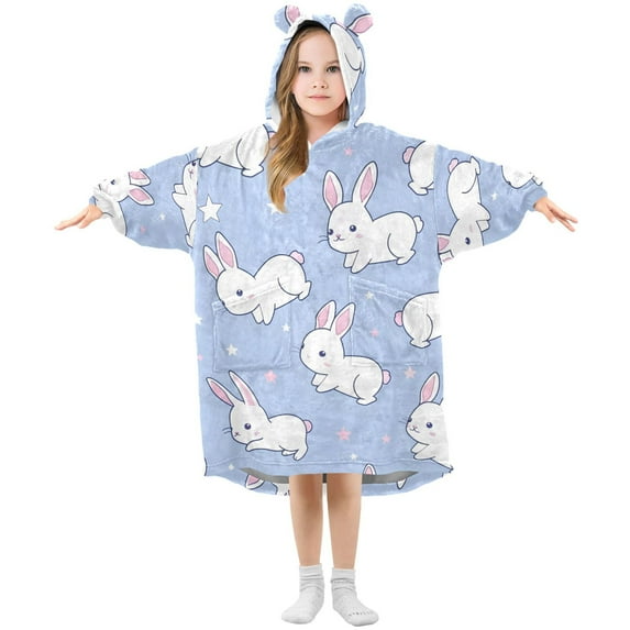 joogoo Wearable Blanket Hoodie for Kids Rabbit and Star Flannel Oversized Sweatshirt 3-14 Years S