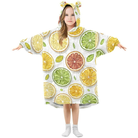 joogoo Wearable Blanket Hoodie for Lemon Fruits Oversized Sherpa Hooded 3-14 YR M