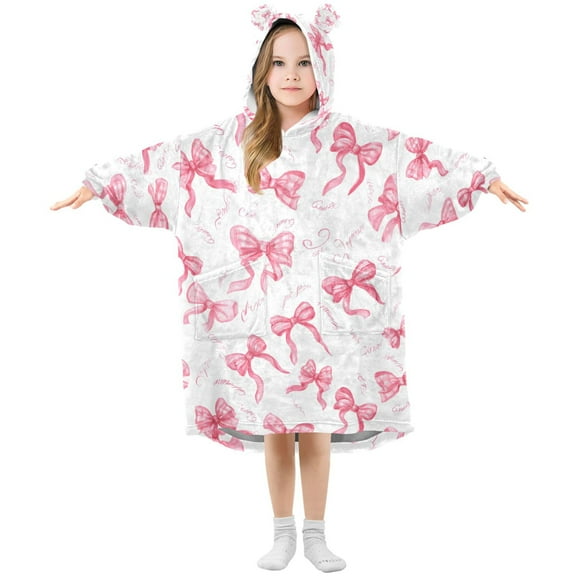 joogoo Wearable Blanket Hoodie for Pink Bows Oversized Sherpa Hooded 3-14 YR M