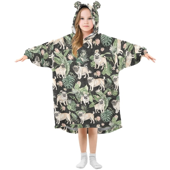 joogoo Wearable Blanket Hoodie for Pugs Dog Palm Leaves Oversized Sherpa Hooded 3-14 YR M