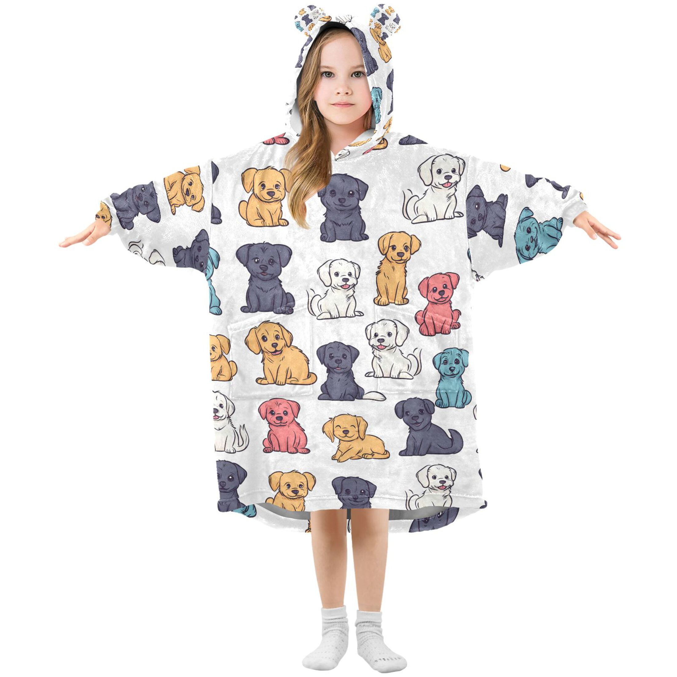 joogoo Wearable Blanket Hoodie for Puppy Dogs Cartoon Oversized Sherpa Hooded 3-14 YR M