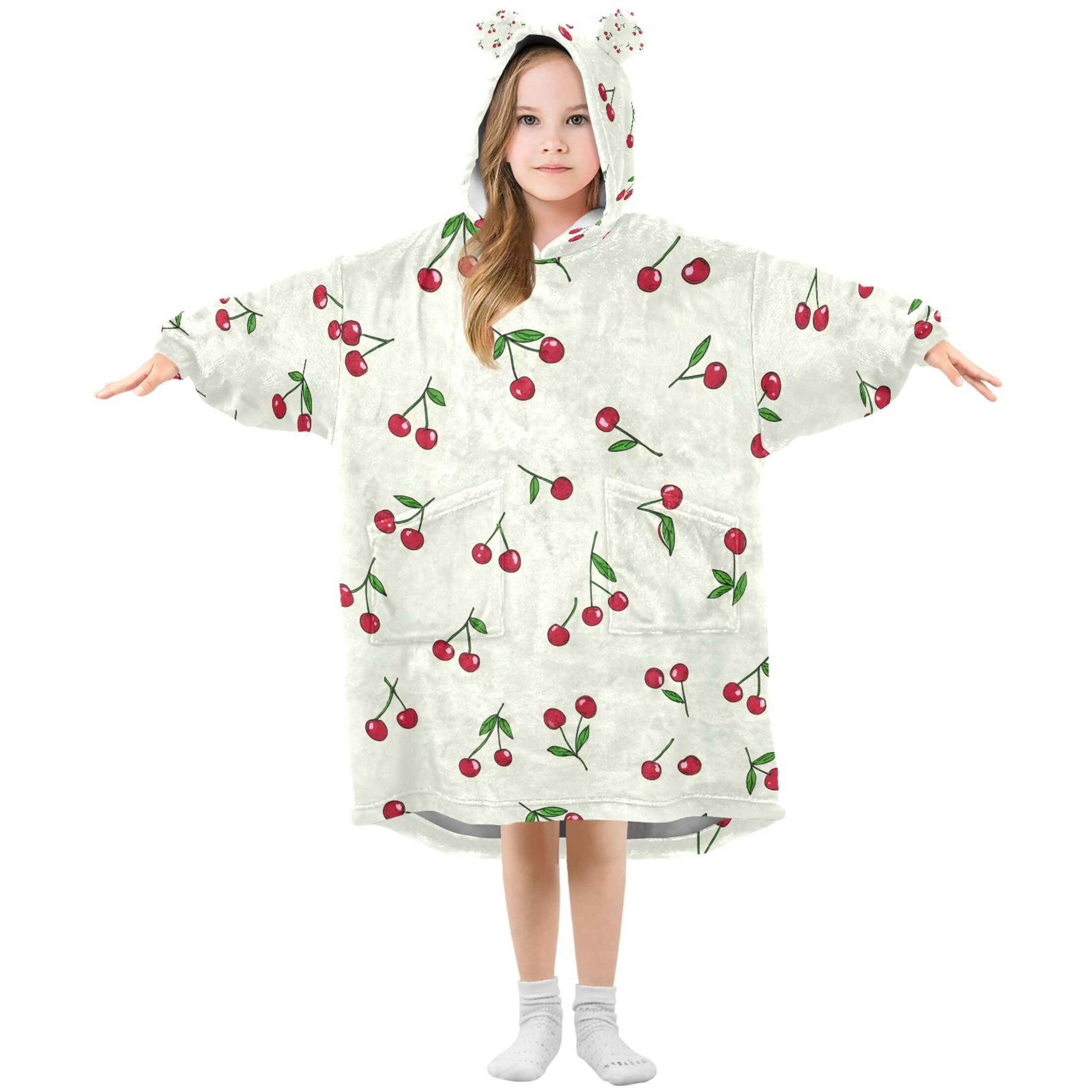 joogoo Wearable Blanket Hoodie for Red Cherries Oversized Sherpa Hooded 3-14 YR M