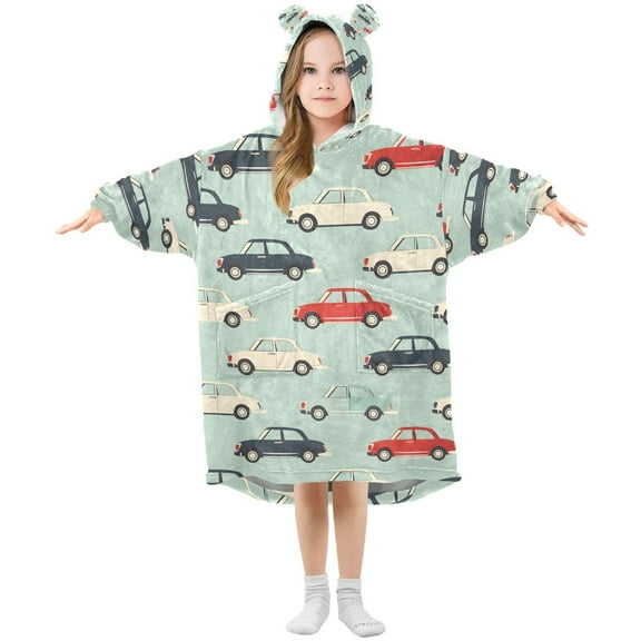 joogoo Wearable Blanket Hoodie for Retro Cars Oversized Sherpa Hooded 3-14 YR M