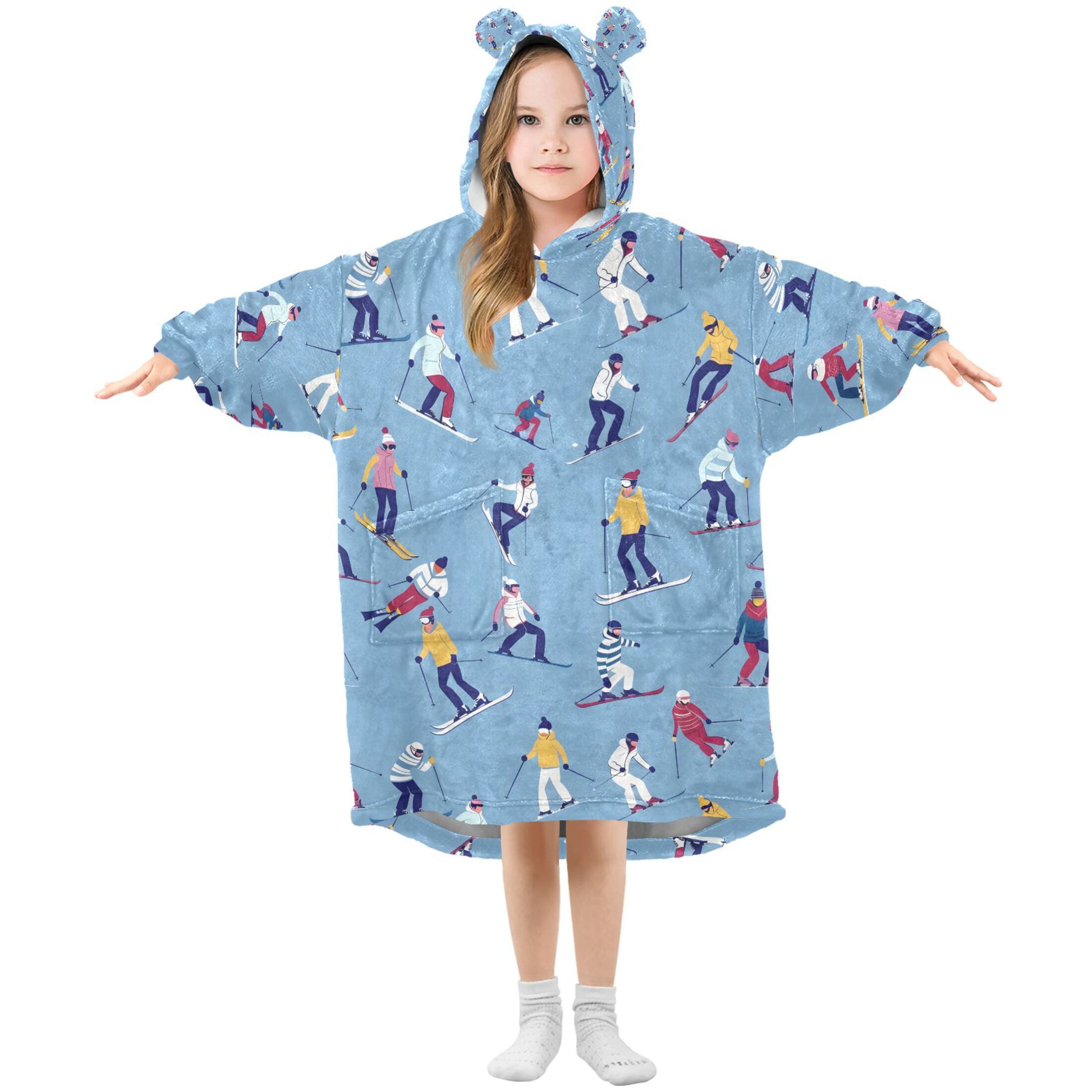 joogoo Wearable Blanket Hoodie for Skier Skating Flannel Sherpa Pocket 3-14 YR S