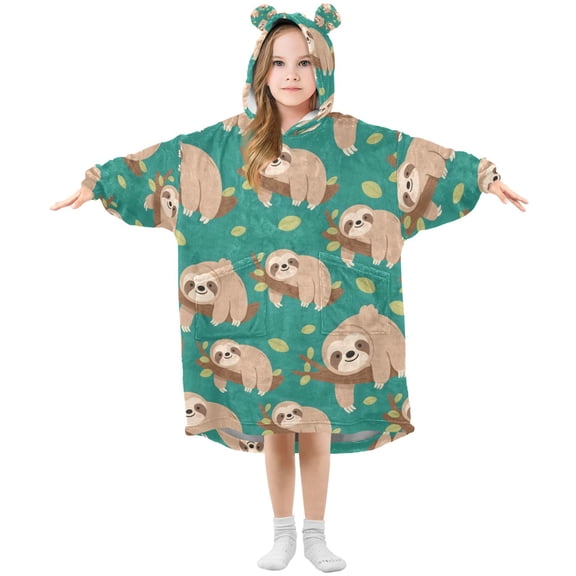 joogoo Wearable Blanket Hoodie for Sloth on Tree Branch Oversized Sherpa Hooded 3-14 YR M