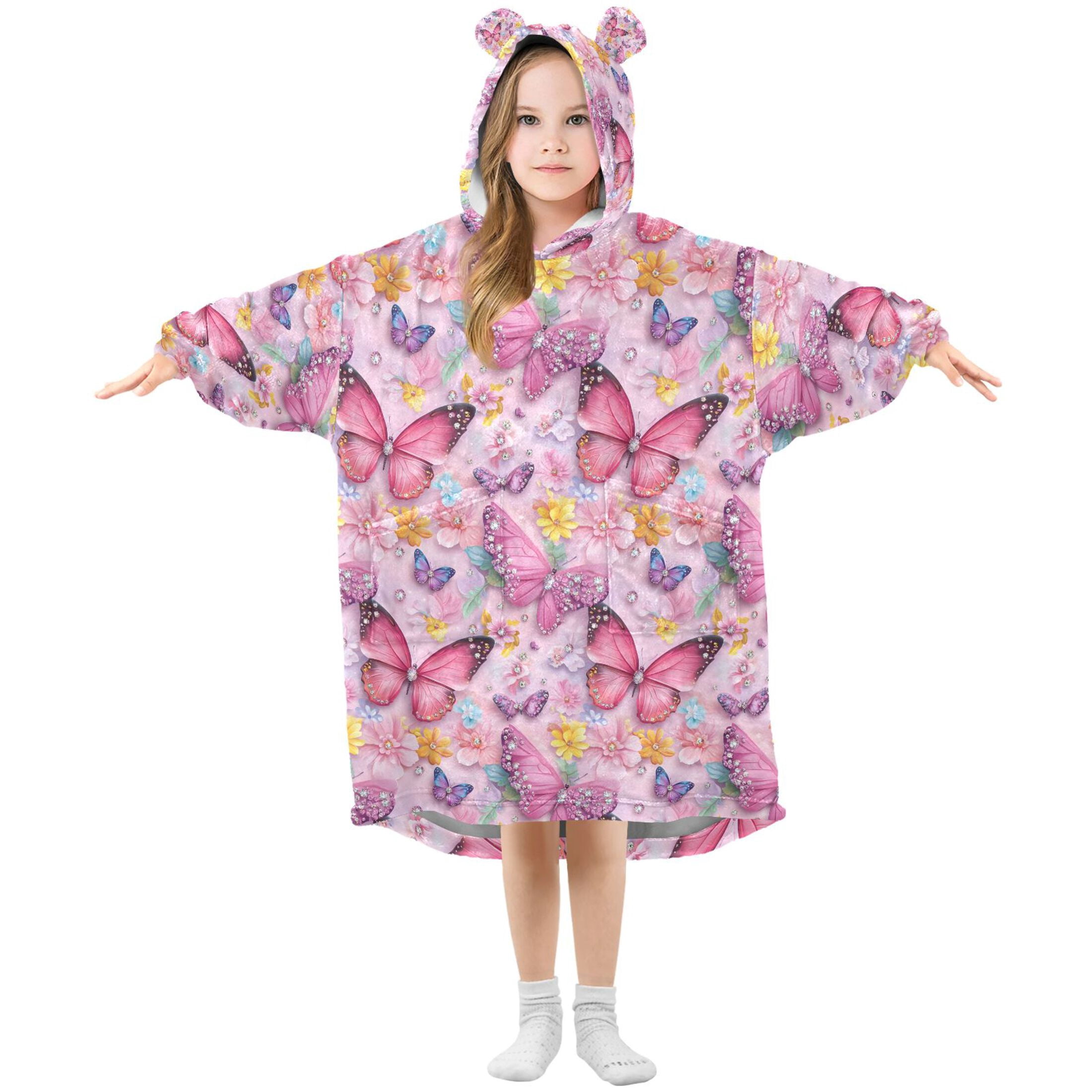 joogoo Wearable Blanket Hoodie for Sparkling Butterfly Flannel Sherpa Pocket 3-14 YR S