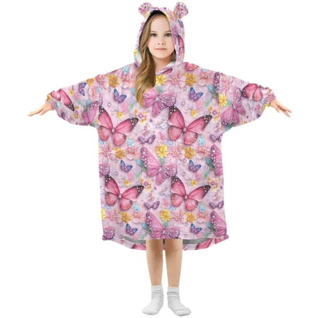joogoo Wearable Blanket Hoodie for Sparkling Butterfly Oversized Sherpa Hooded 3-14 YR M