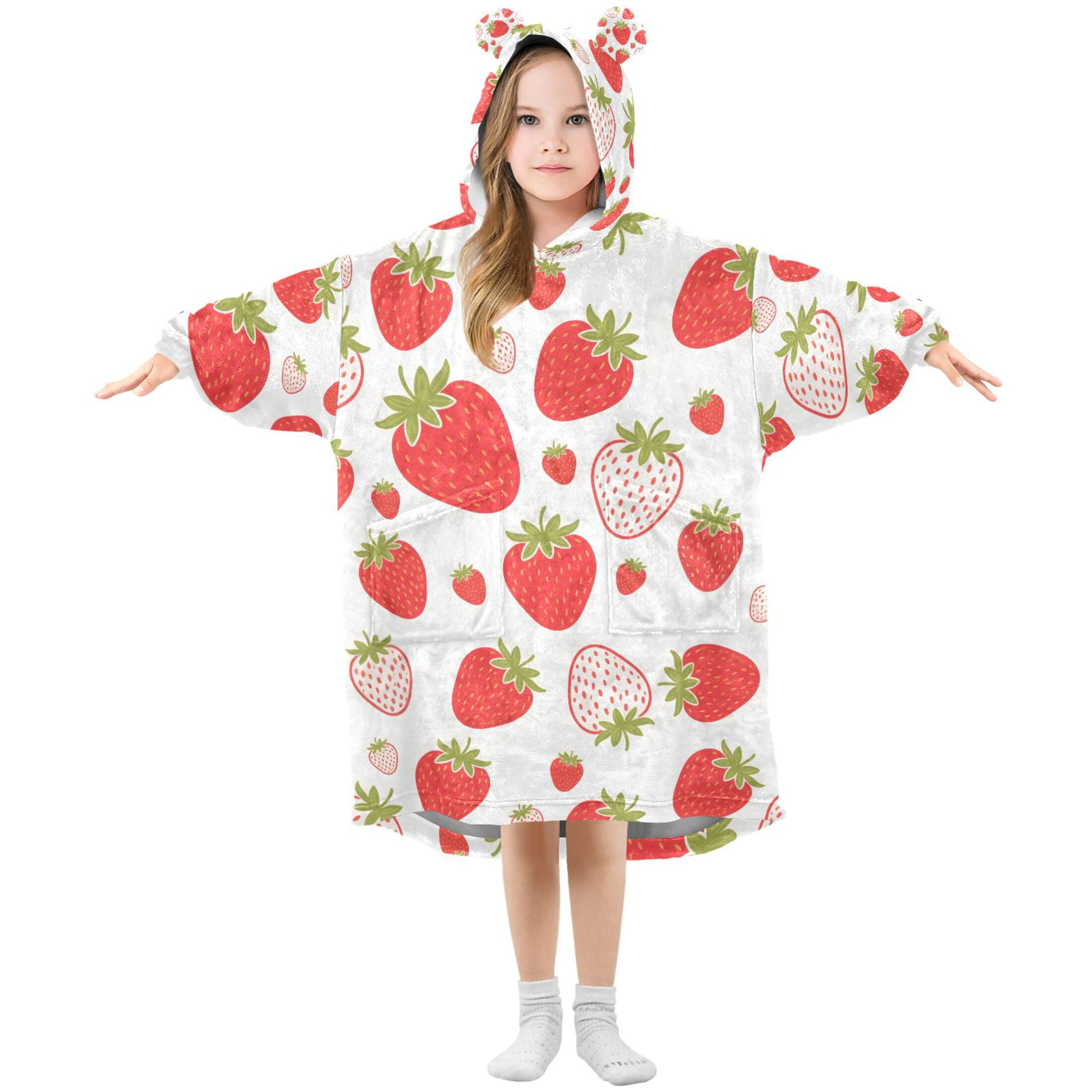 joogoo Wearable Blanket Hoodie for Strawberry Red Oversized Sherpa Hooded 3-14 YR M