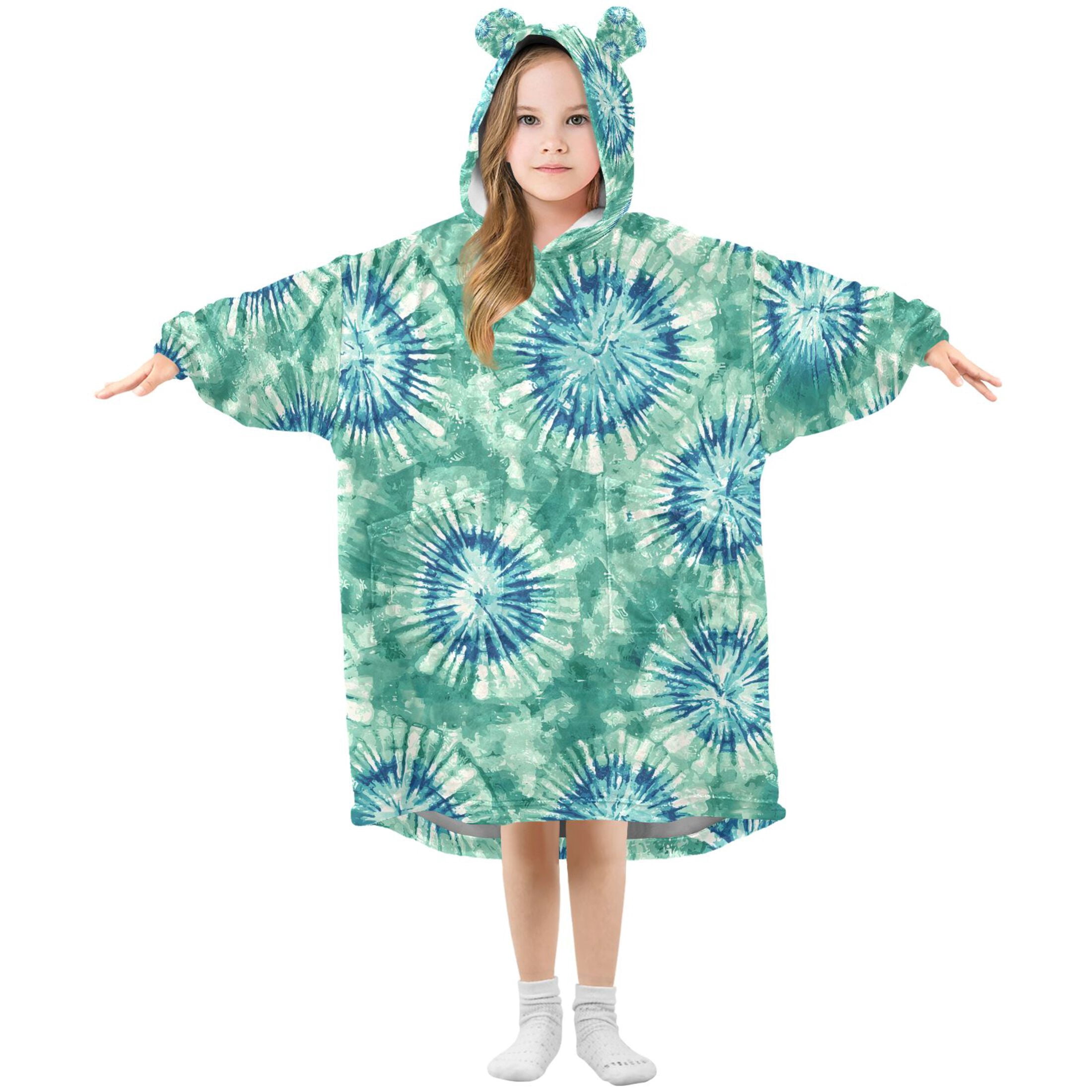 joogoo Wearable Blanket Hoodie for Tie Dye Green Flannel Sherpa Pocket 3-14 YR S