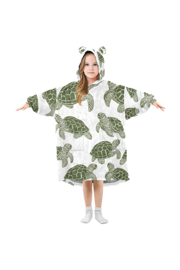 Wearable Blanket Hoodie for Turtle Retro Oversized Sherpa Hooded 3-14 YR M