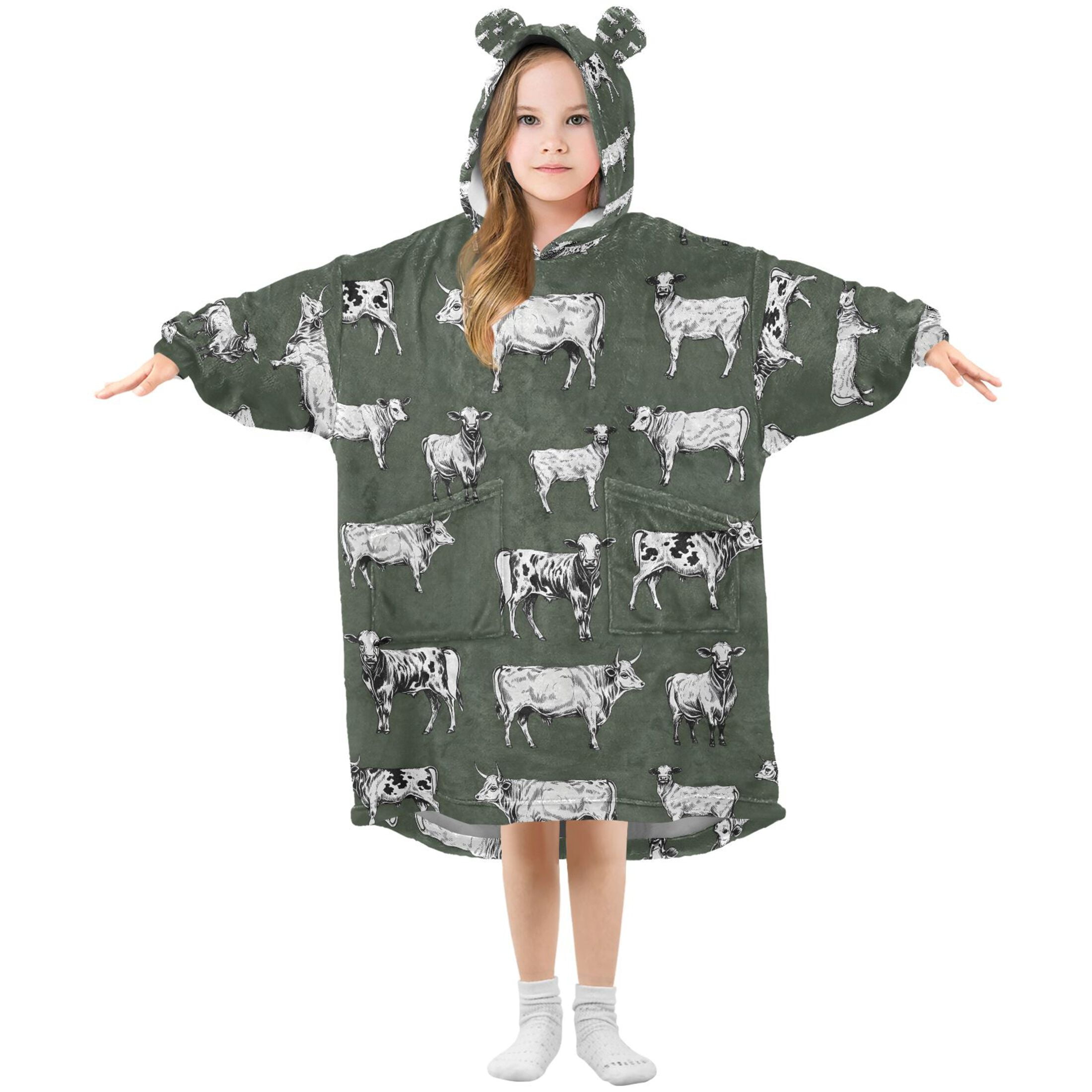joogoo Wearable Blanket Hoodie for Vintage Cows Oversized Sherpa Hooded 3-14 YR M