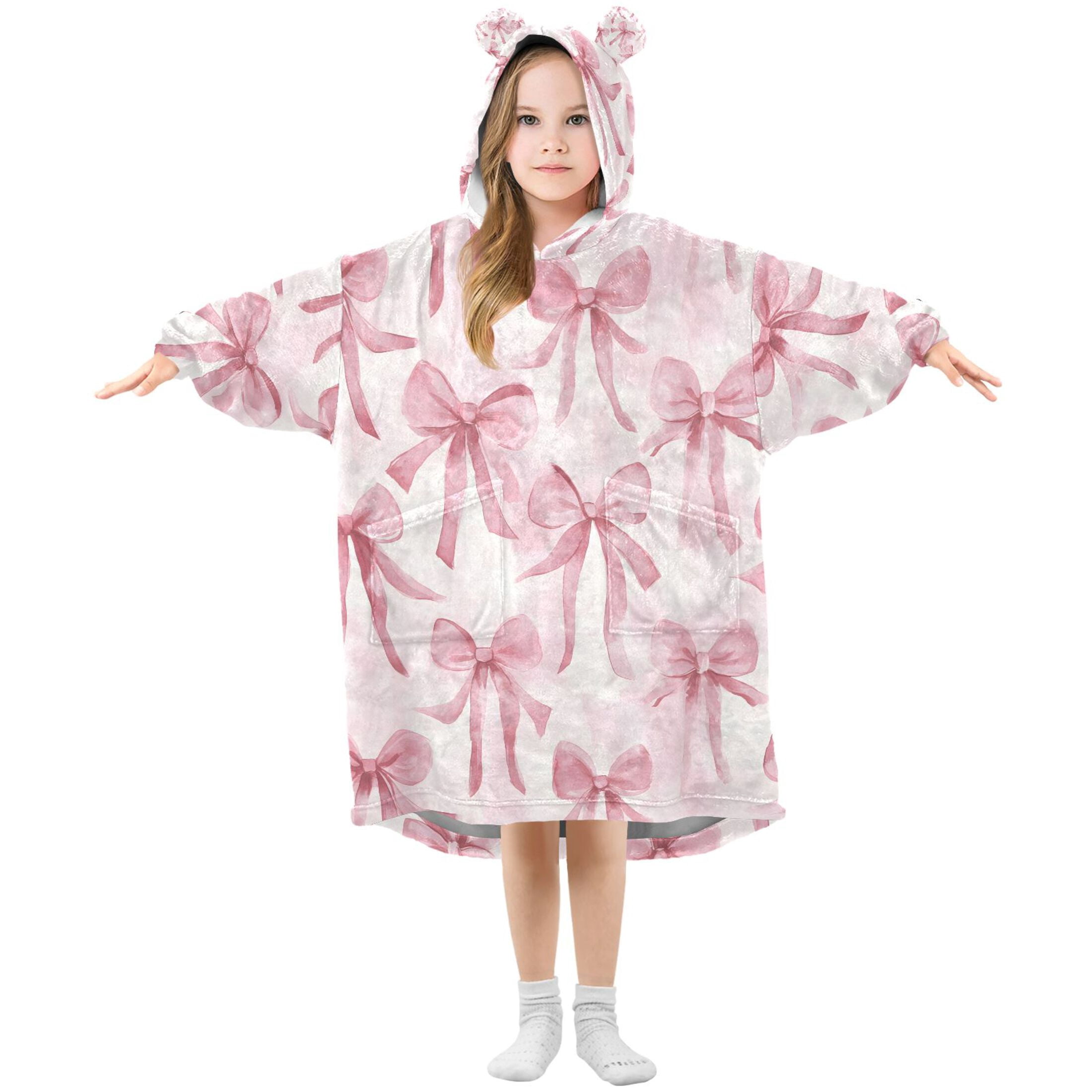 joogoo Wearable Blanket Hoodie for Watercolor Bow Flannel Sherpa Pocket 3-14 YR S
