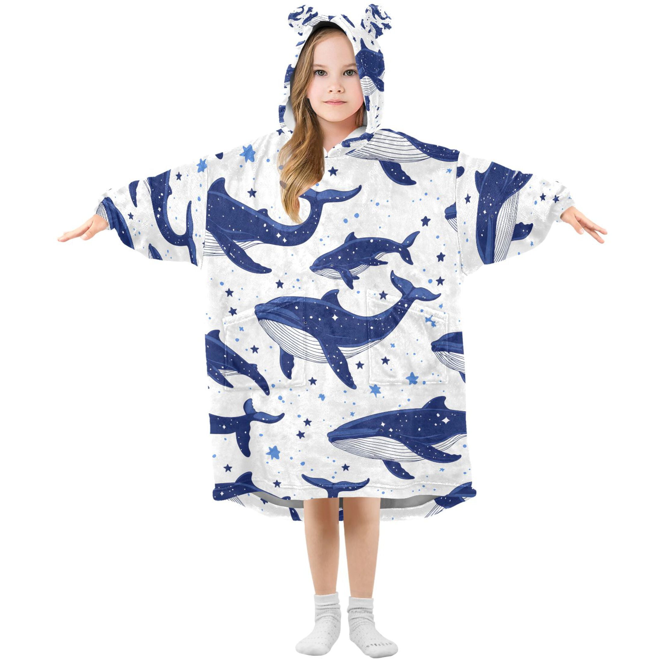 joogoo Wearable Blanket Hoodie for Whale Stars Oversized Sherpa Hooded 3-14 YR M