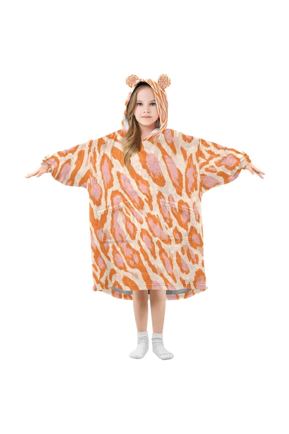 Wearable Blanket Leopard Print Hoodie for Oversized Sherpa Hooded 3-14 YR M