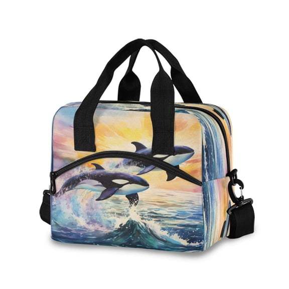 joogoo Whale on Water Insulated Lunch Bags Reusable Cooler Box with Shoulder Strap
