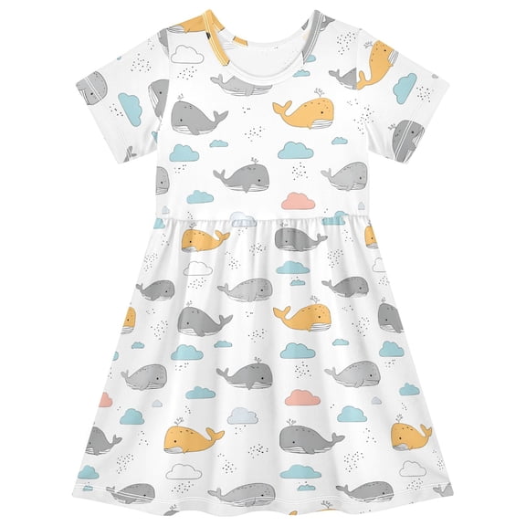 joogoo Whales Cute Girls' Short Sleeve Dress Kids Dresses 5-6T