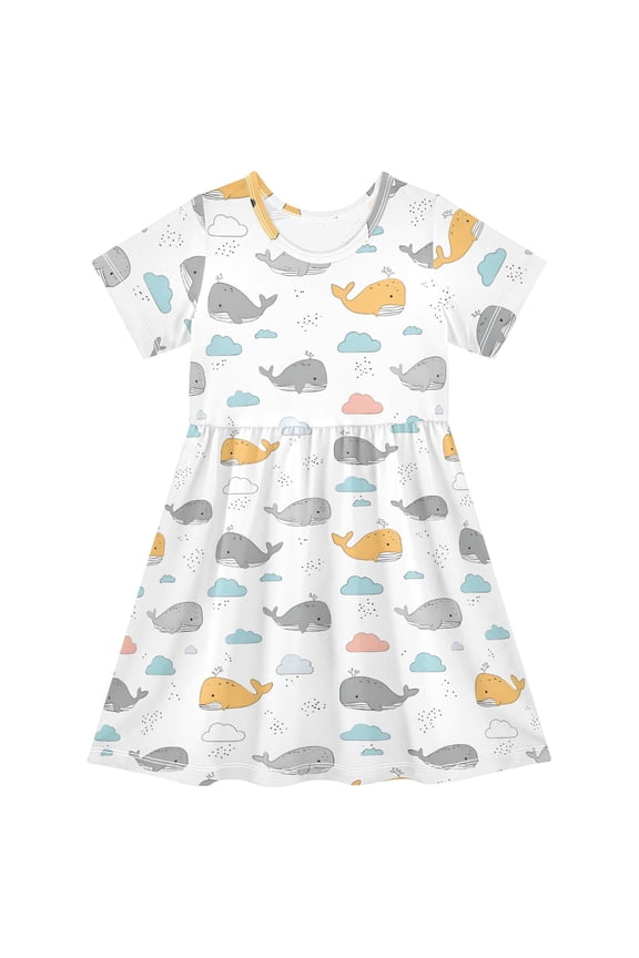 Whales Cute Girls' Short Sleeve Dress Kids Dresses 5-6T