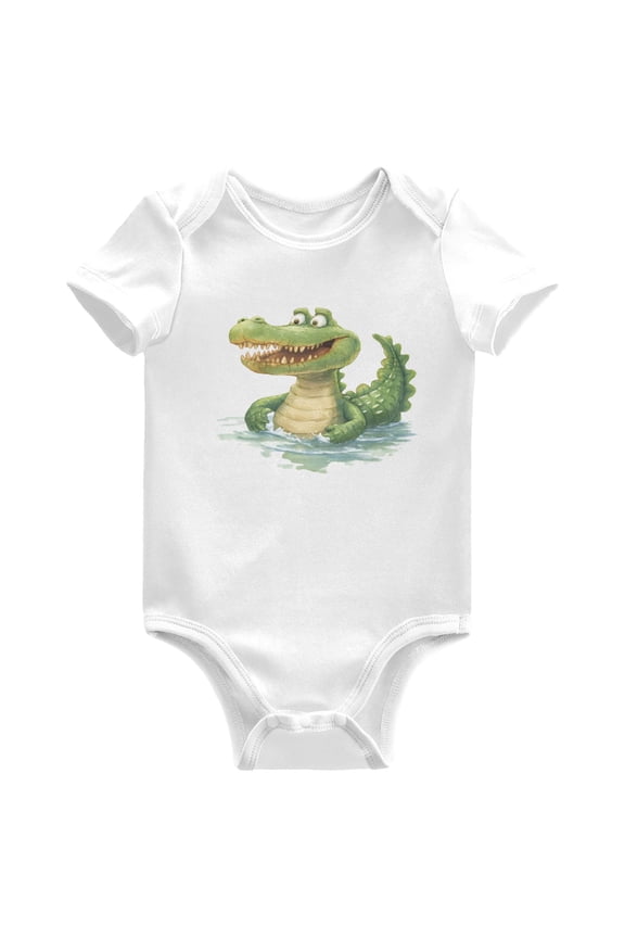 White Crocodile Pattern Baby Bodysuits Short Sleeve Cotton Onesies Clothes 24Months