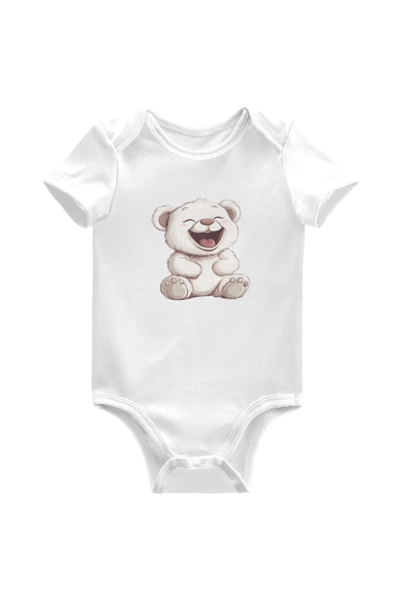 White Cute Bear Pattern Baby Bodysuits Short Sleeve Cotton Onesies Clothes 6Months