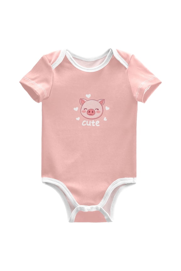 White Cute Pig Pattern Baby Bodysuits Short Sleeve Cotton Onesies Clothes 9Months