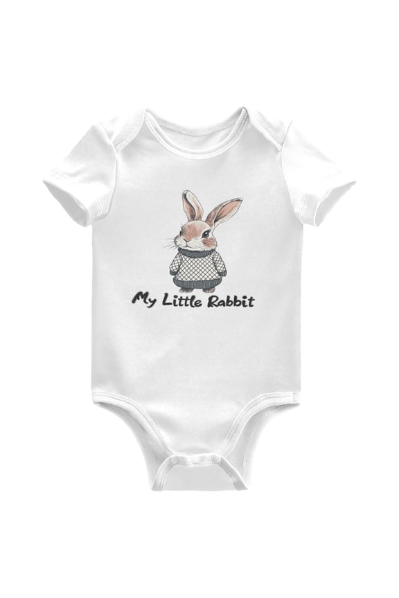 White Cute Rabbit Boy Pattern Baby Bodysuits Short Sleeve Cotton Onesies Clothes 3Months