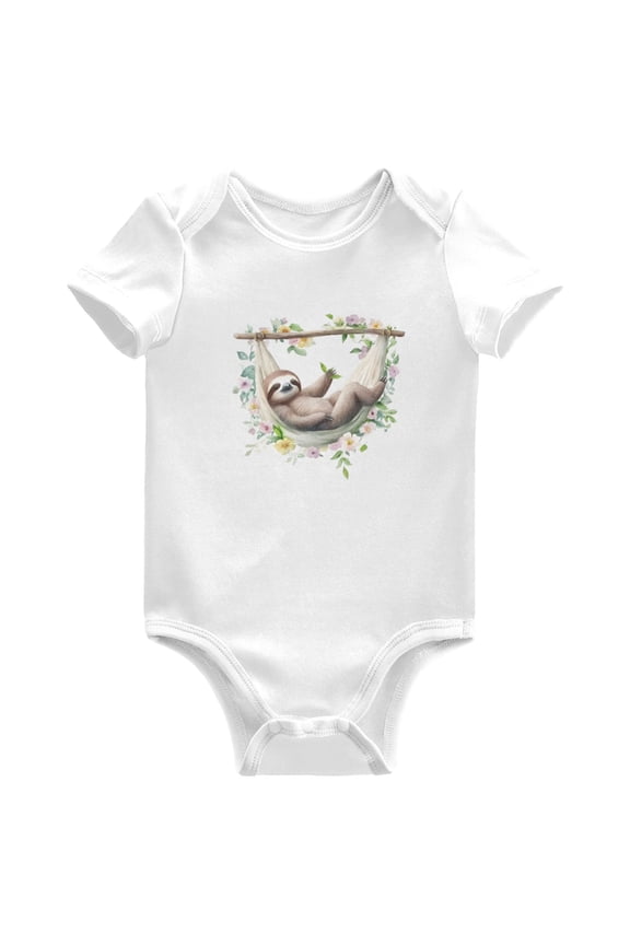 White Cute Sloth-s2 Pattern Baby Bodysuits Short Sleeve Cotton Onesies Clothes 3Months