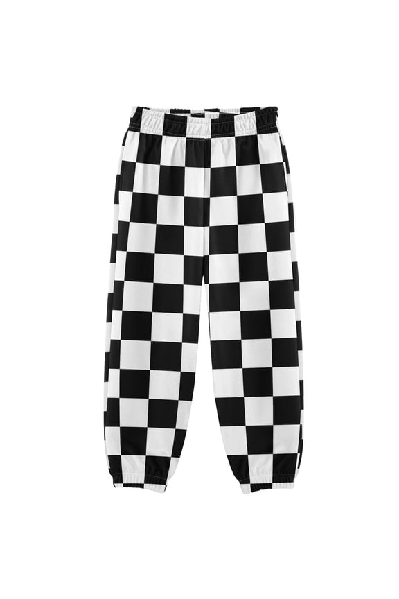 White and Black Checkered Grid Art Pattern Boys' Sweatpants Jogger Pants 3T