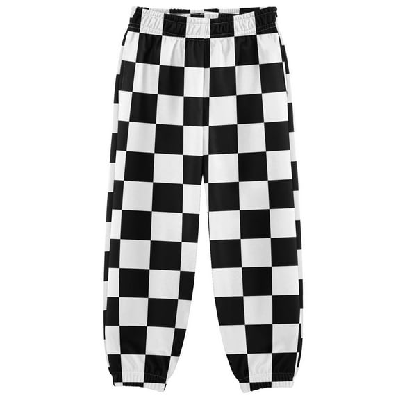 joogoo White and Black Checkered Grid Art Pattern Boys' Sweatpants Jogger Pants 4T