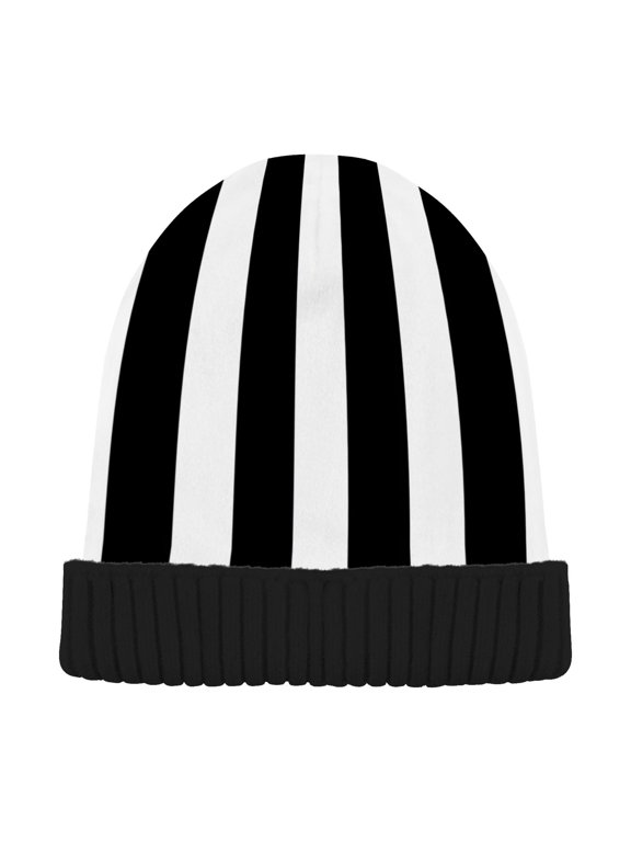 White and Black Stripe Pattern Beanie Hats Men Women Cuffed Skull Cap Winter Warm Knit Thick Beanies