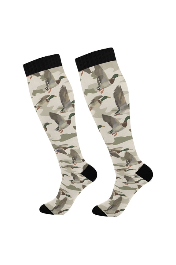 Wild Duck Camouflage Compression Socks Women Men Knee High Sock