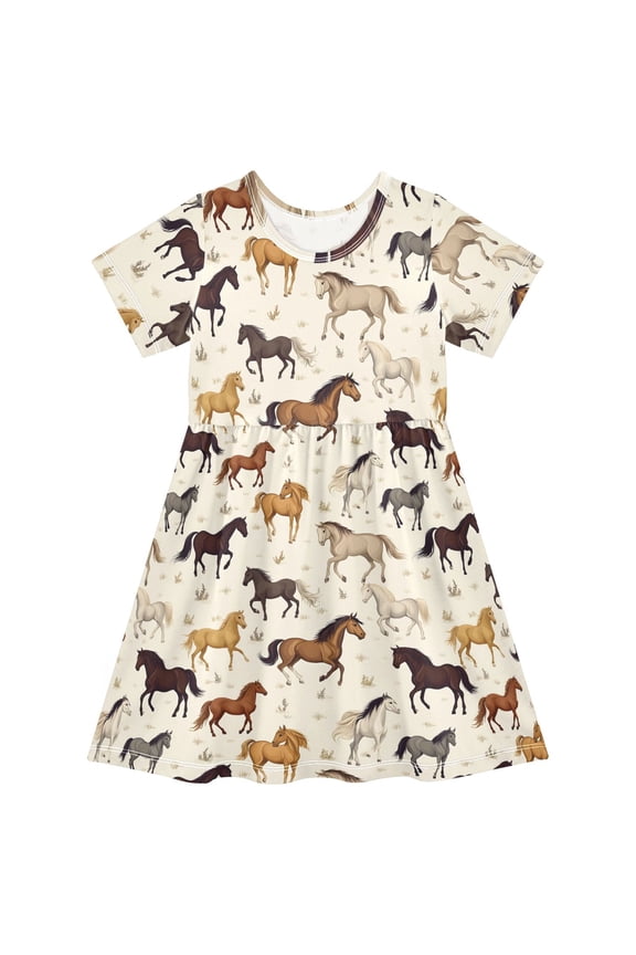 Wild Horses Girls' Short Sleeve Dress Kids Dresses 5-6T
