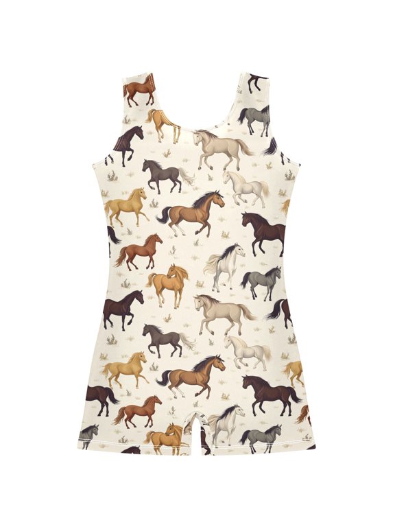 Wild Horses Pattern Girls Leotards Gymnastics Tumbling Outfit Biketard Unitard 9-10Years