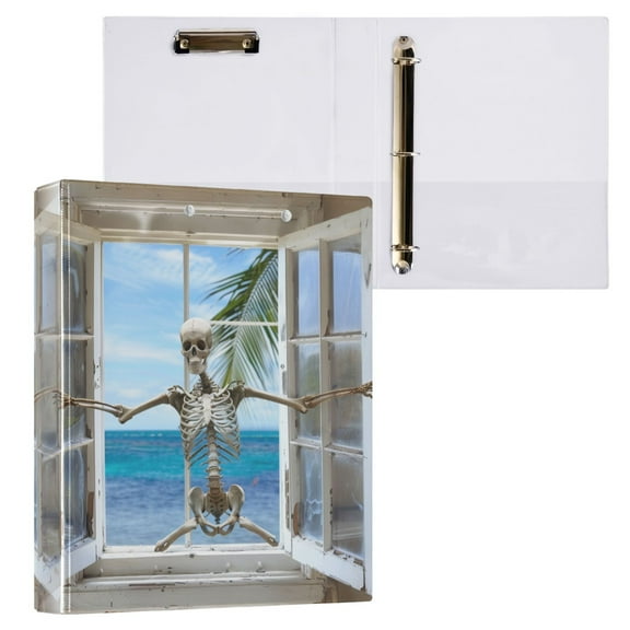 joogoo Window Human Skeleton Hardcover 3 Ring Binder 1.5" Round Rings Interior Pockets Binders Organizer 1 Pack