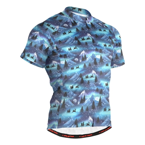 joogoo Winter Reindeer Landscape Pattern Men's Cycling Jerseys Mountain Bike Short Sleeve Tops 3XL