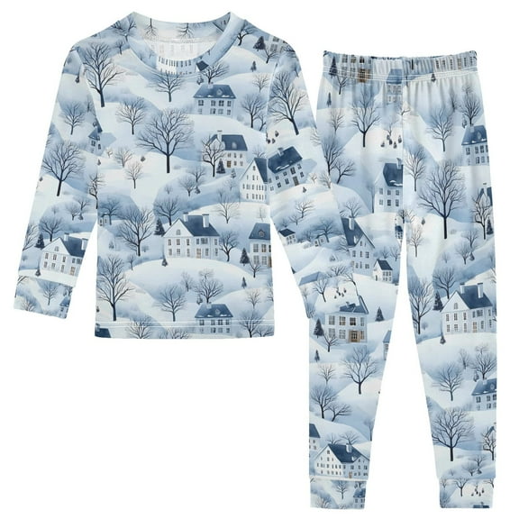 joogoo Winter Snow Landscape Pajamas Set Long Sleeve Soft Cotton Sleepwear 2 Piece 18M