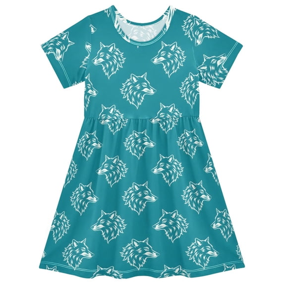 joogoo Wolf Artistic Girls' Short Sleeve Dress Kids Dresses 7-8T