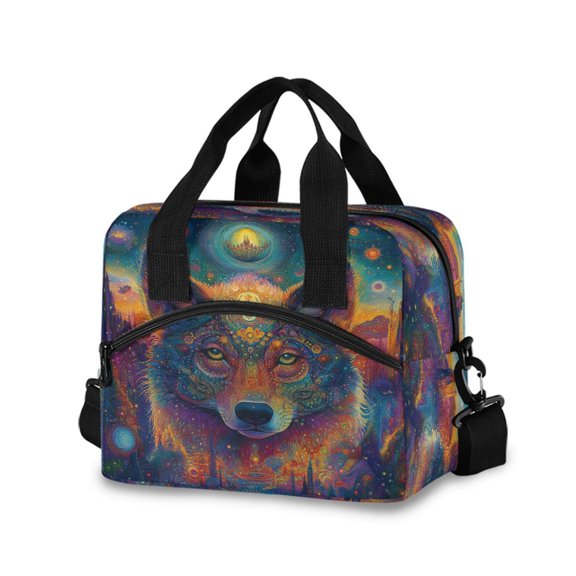 joogoo Wolf Bohemia Insulated Lunch Bags Reusable Cooler Box with Shoulder Strap