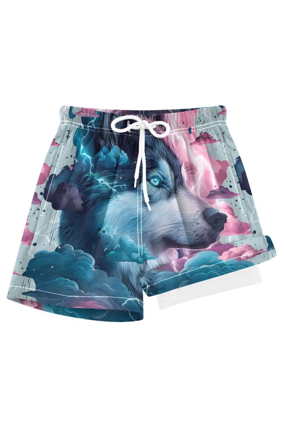 Wolf Cloud Lightning Boys Swim Trunks Beach Swimsuit Shorts Boxer 4T