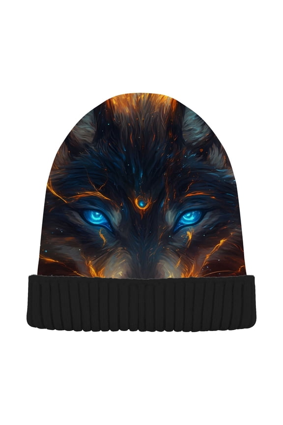 Wolf Eyes Beanie Hats Cuffed Winter Warm Knit Thick Beanies