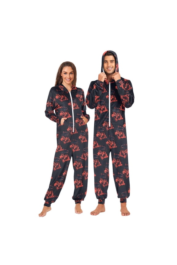 Wolf Heads Unisex Adults Onesies Pajamas Jumpsuits L