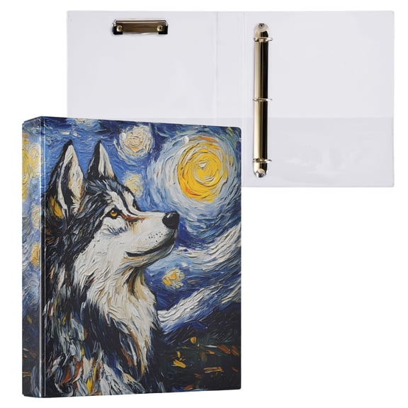 joogoo Wolf Oil Paint Hardcover 3 Ring Binder 1.5" Round Rings Interior Pockets Binders Organizer 1 Pack