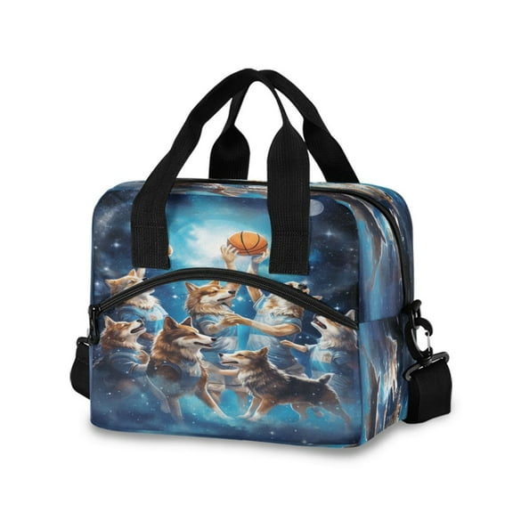 joogoo Wolf Play Basketball Insulated Lunch Bags Reusable Cooler Box with Shoulder Strap