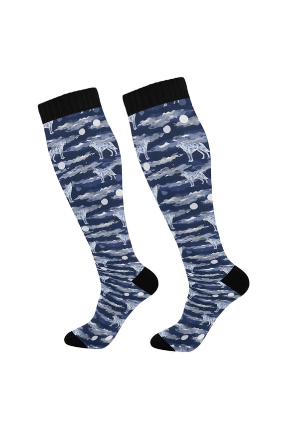 Wolf and Moon Socks Women Men Knee High Sock