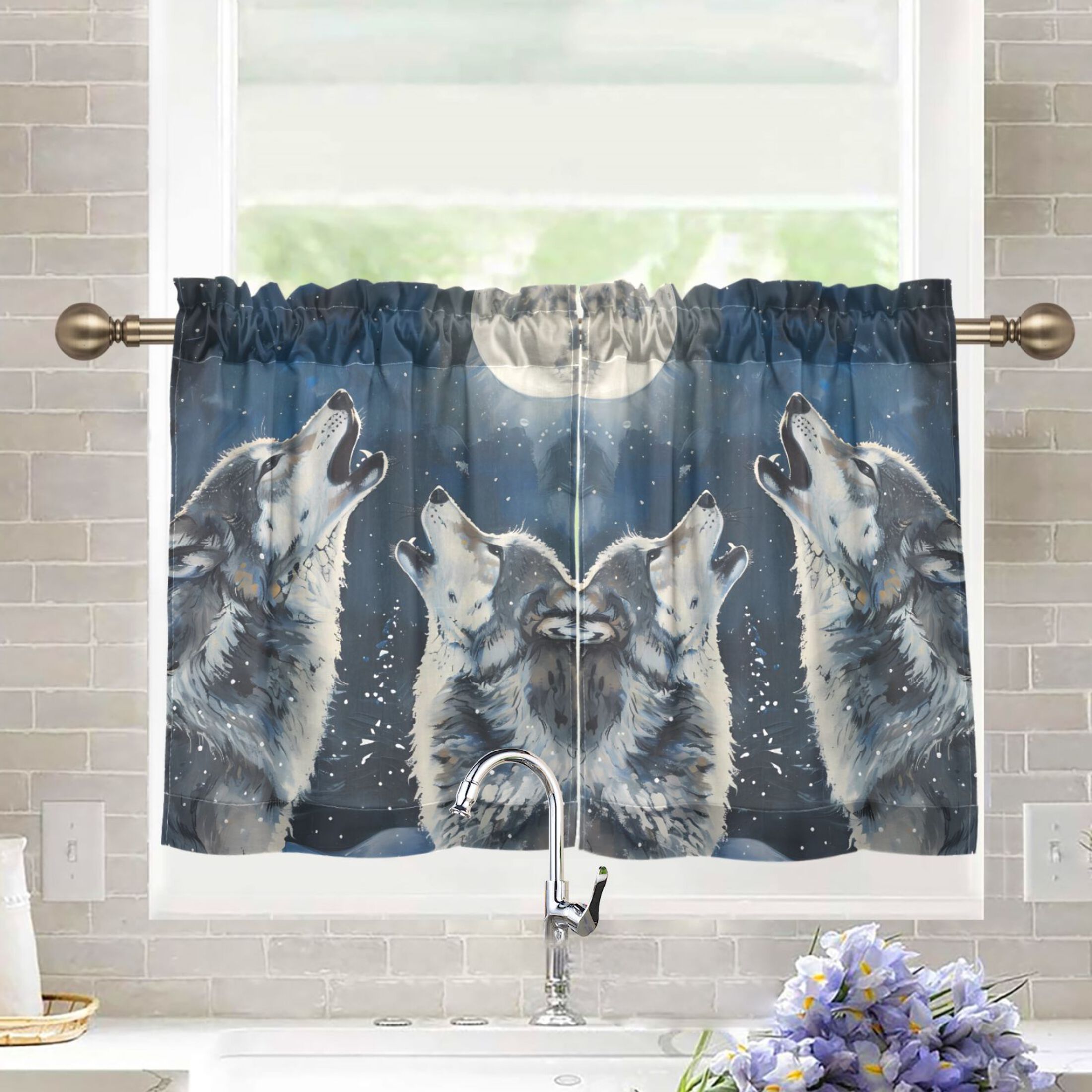 Moon Wolf Quilted Curtains NCU0DDK2000 main image 1