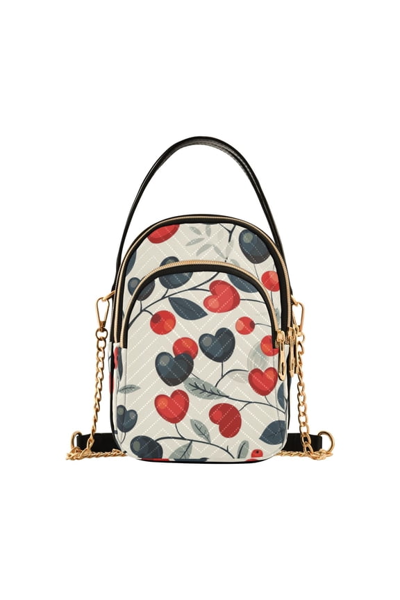 Women Abstract Heart Chain Crossbody Bags Shoulder Handbag Phone Purse