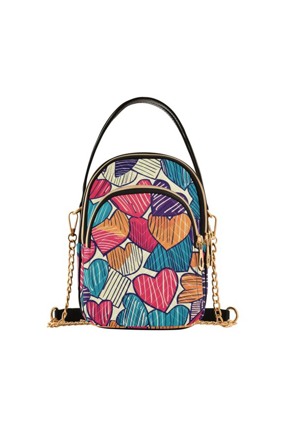 Women Abstract Heart Paint Chain Crossbody Bags Shoulder Handbag Phone Purse
