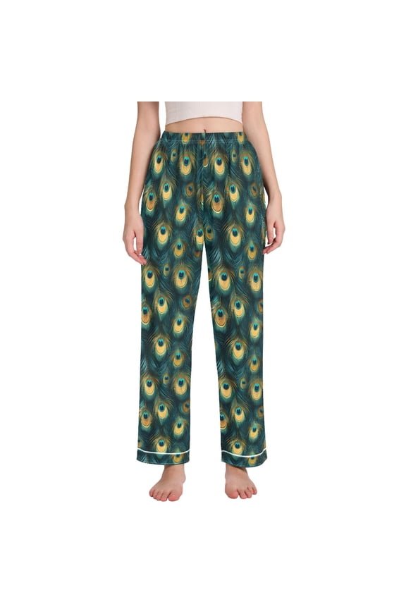 Women Abstract Peacock Feathers-p1 Pajamas Pants Lounge Bottoms Pjs with Pockets XXL